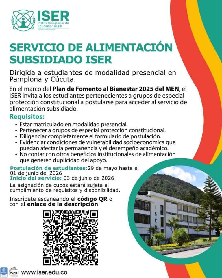 Convocatoria Servicio de Alimentación Subsidiado ISER
