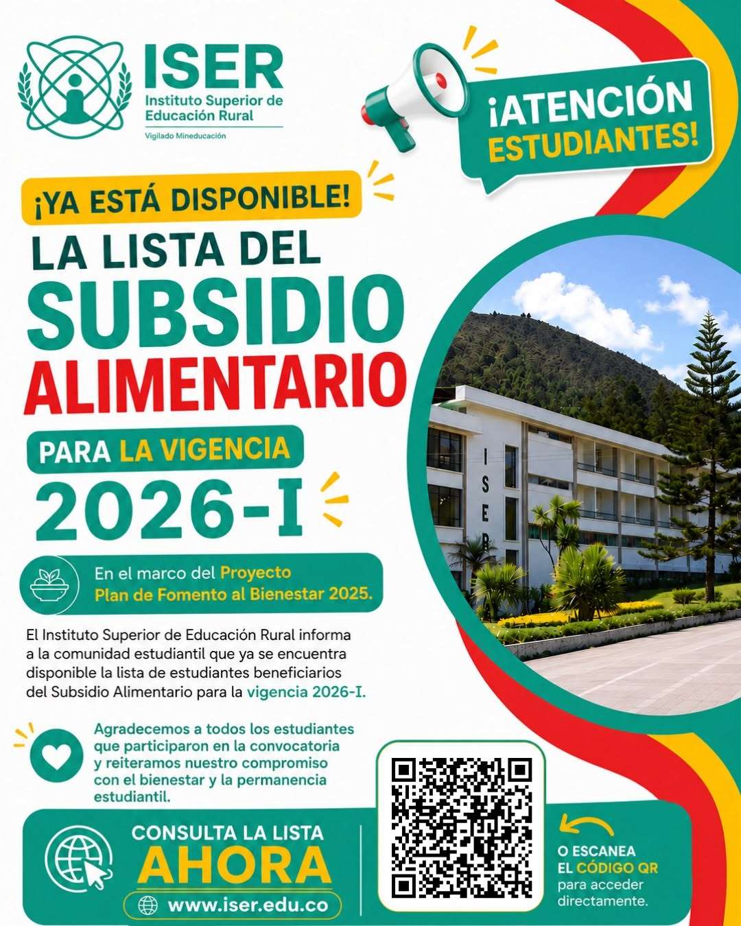 Lista de estudiantes beneficiarios del Subsidio Alimentario