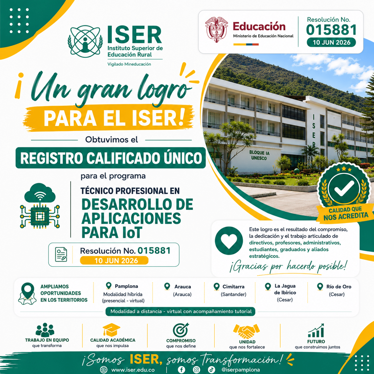 ISER | Registro calificado unico técnica profesional en desarrollo de aplicaciones loT Registro calificado unico técnica profesional en desarrollo de aplicaciones loT